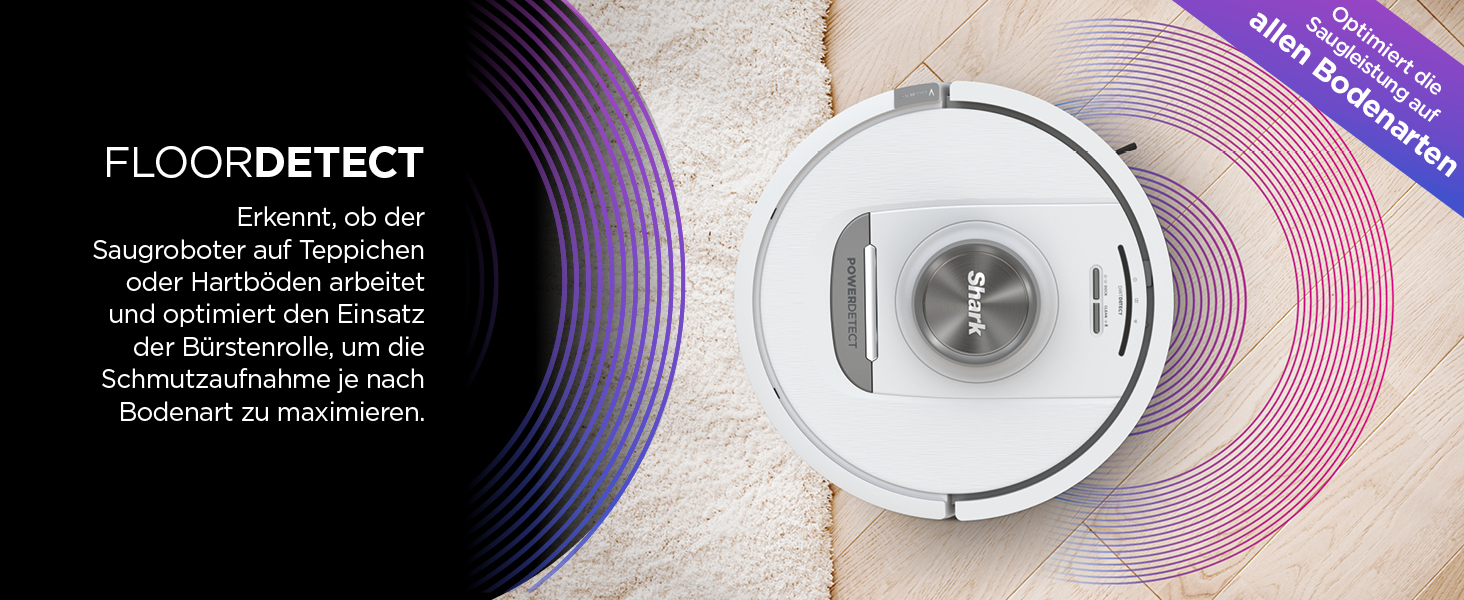 Робот-пилосос Shark PowerDetect з автопорожненням, самоочищення, до 60 днів роботи, для шерсті тварин, килимів та твердих підлог, з 3D та LiDAR навігацією, 14,5 см, білий