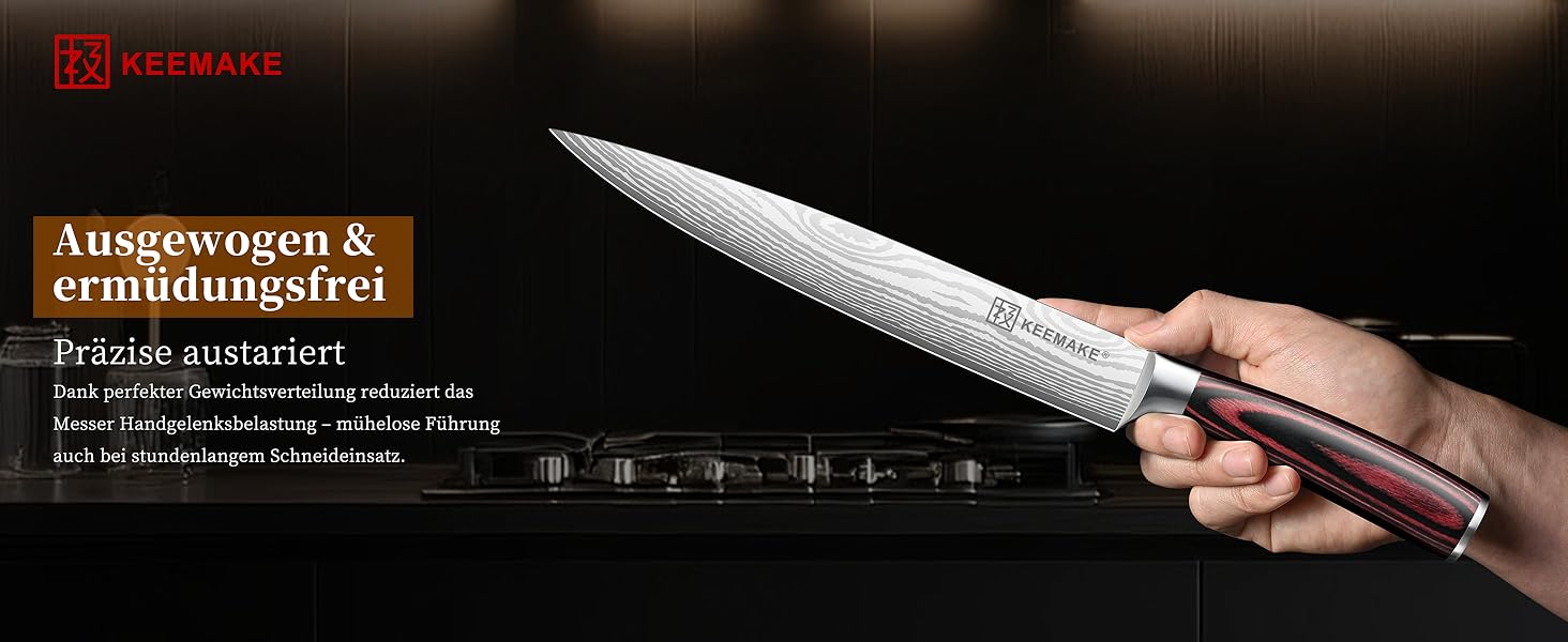 KEEMAKE Набір кухонних ножів Profi: кухонні ножі з нержавіючої сталі з захистом леза, гострі ножі шеф-кухаря та універсальні ножі для м'яса, овочів та риби (ніж для м'яса 20 см)