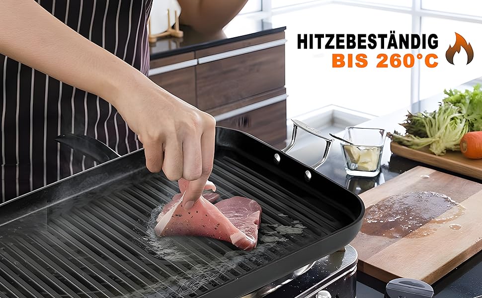 НутріШеф Гриль-плита 56 см – чавунна сковорода-гриль з антипригарним покриттям та жолобками для збору жиру, стійка до високих температур. Підходить для газового гриля, плити, BBQ та приготування їжі в приміщенні.