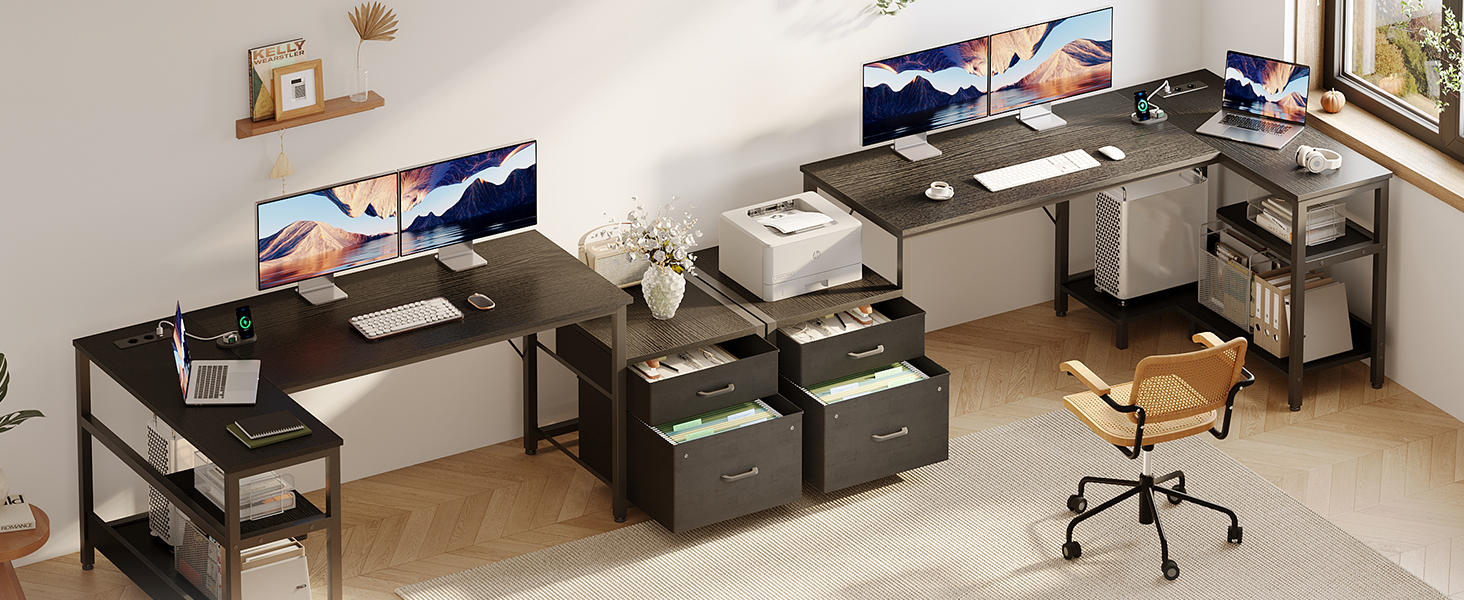 Комп'ютерний стіл Coleshome L-подібний з ящиками, розеткою, 160x80 см, білий (чорний)