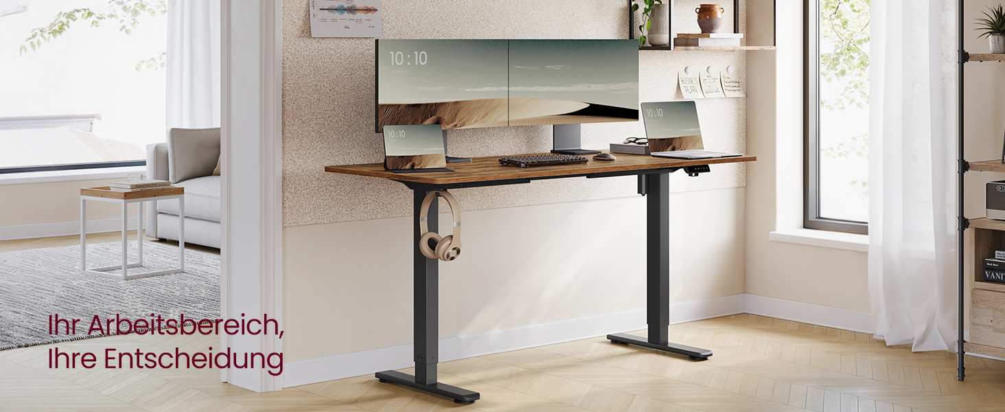 Електричний регульований стіл VASAGLE, сталеве каркас, без стільниці, з 2 гачками, пам'ять 3 положень, чорний (LSD021B01V2)