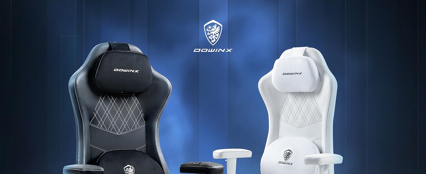 Ігровий крісло Dowinx з масажем та підігрівом, дихаюча спинка, регульована підставка для ніг, підтримка спини та шиї, чорно-білий