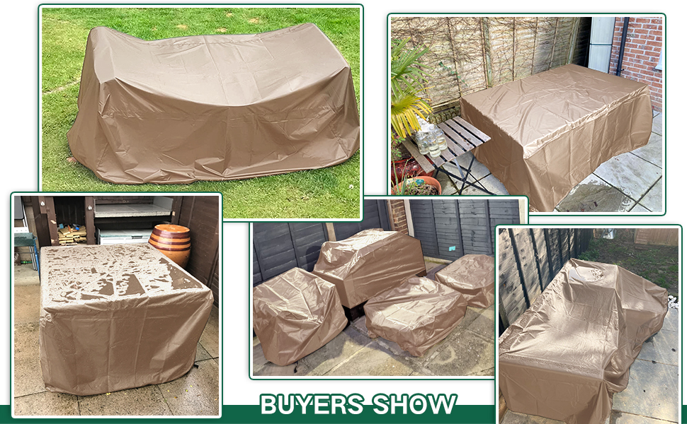Водонепроникний чохол для садово-патіо меблів, 420D Oxford, захист від вітру та UV, міцний, для садових столів та груп, 180x120x74 (Хакі, 300x200x90cm)