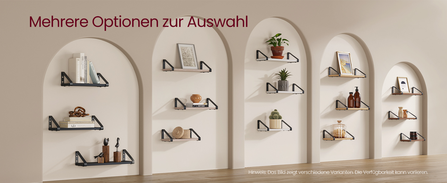 Настінна полиця VASAGLE, 6 штук в наборі, полиці-дошки, 2 способи монтажу, 30/35/40 см, для вітальні, кухні, кабінету, ванної кімнати, вінтажний коричневий + матовий чорний, LWS033K02