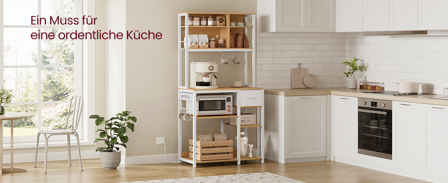 Стелаж кухонний VASAGLE з розетками, 40 x 100 x 180,4 см, 12 гачків, антрацит-чорний, KKS027B02