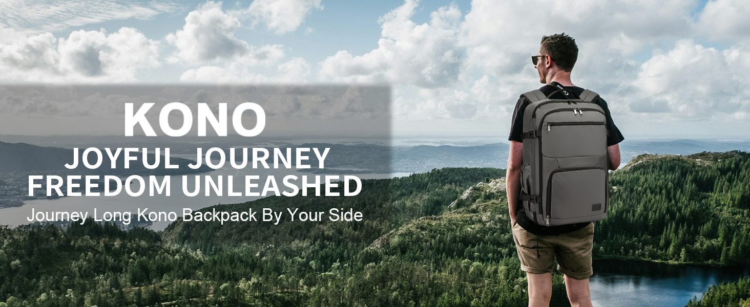 KONO Рюкзак для ручної поклажі в літак, великий, водонепроникний, 55 x 35 x 20 см, 38L, Cyangrau