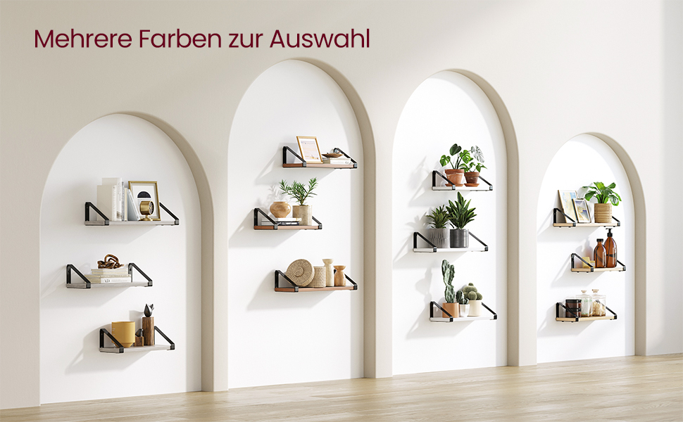 Настінна полиця VASAGLE, комплект з 6 шт., полиці-дошки, 2 способи монтажу, 30/35/40 см, для вітальні, кухні, кабінету, ванної кімнати, вінтажний коричневий + матовий чорний