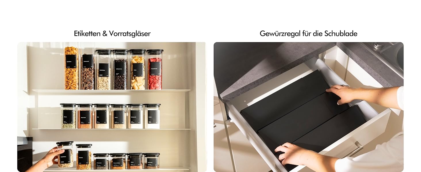 Набір скляних банок для спецій KIVY з дозатором [24x 120 мл] + 240 вологостійких етикеток - герметичні скляні баночки для спецій - набір банок для спецій чорного кольору