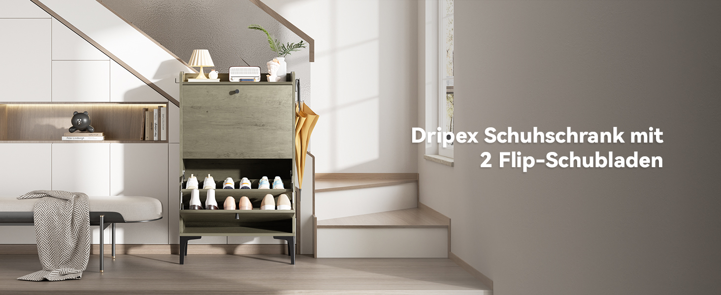 Взуттєва шафа Dripex, вузька, з 2 висувними ящиками-кипперами, металеві ніжки, для прихожей, вітальні, 80x24x100 см, білий (60 см, сірий)