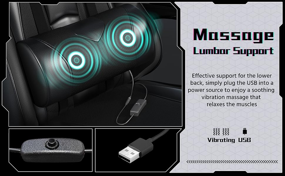 Ігровий крісло Yaheetech з масажем, регульована спинка 90-135°, комп'ютерне крісло з підніжкою, білий (чорний)