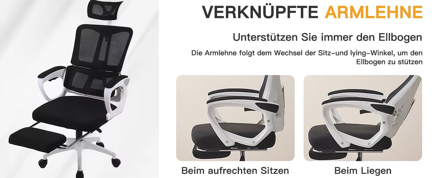 Ергономічне крісло для офісу з високою спинкою та регульованою поперековою підтримкою, дихаючий сітчастий ігровий стілець з широким сидінням, підніжка, стабільне комп'ютерне крісло (Білий)