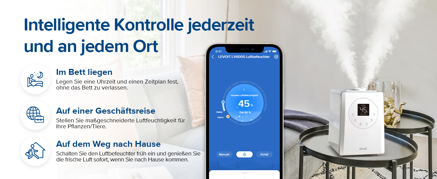 Зволожувач повітря LEVOIT Smart 6L з ароматерапією, верхній залив, холодний/теплий туман, керування Alexa/APP, режим сну, таймер 1-12 год, для спальні, дитячої кімнати, рослин до 40–70 м²