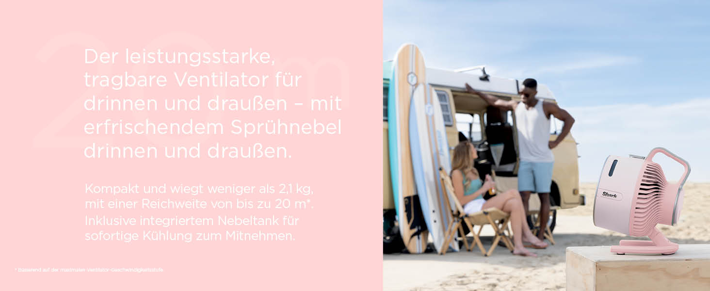 Вентилятор Shark FlexBreeze HydroGo Starker з функцією розпилення, охолодження для дому та вулиці, тихий та довговічний, з підключенням та без, компактний та легкий, потік повітря до 20 м, Quartz FA050EUPK