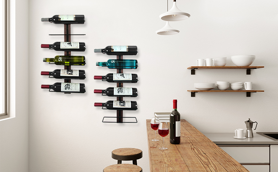 Настінна вітрина для вина B4Life на 12 пляшок, метал та дерево, чорний колір, для кухні, їдальні, бару