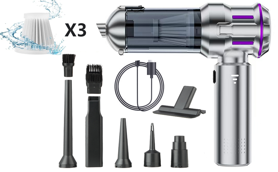 Акумуляторний ручний пилосос для авто та дому 4-в-1, потужність 22000Па, бездротовий з мийним HEPA-фільтром