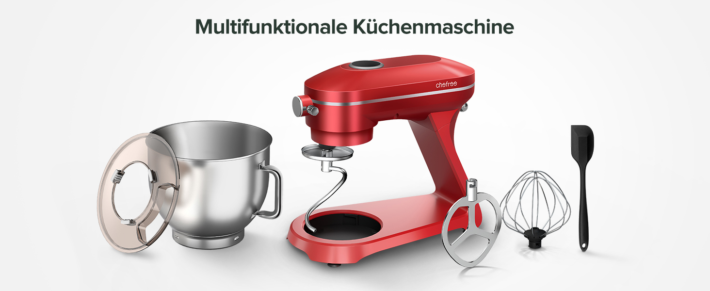 Кухонна машина Chefree M500 Profi: планетарний міксер 7л, 1800W, LED-дисплей, 10 швидкостей, 3 насадки (міксер, віночок, гак)
