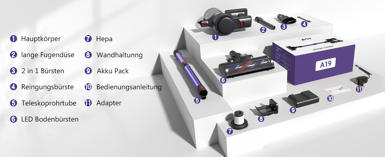 Акумуляторний пилосос бездротовий 45000 Па з сенсорним екраном, 50 хв роботи, контейнер 1.6 л, фільтр H13 HEPA, анти-заплутуюча щітка для підлоги/килима/шерсті тварин, фіолетовий