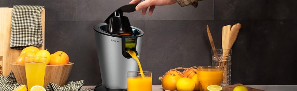 Цитрусовижималка електрична Cecotec EssentialVita PowerFresh 1000 Inox - 1000 Вт, нержавіючий фільтр, конуси, система запобігання краплин, легке очищення