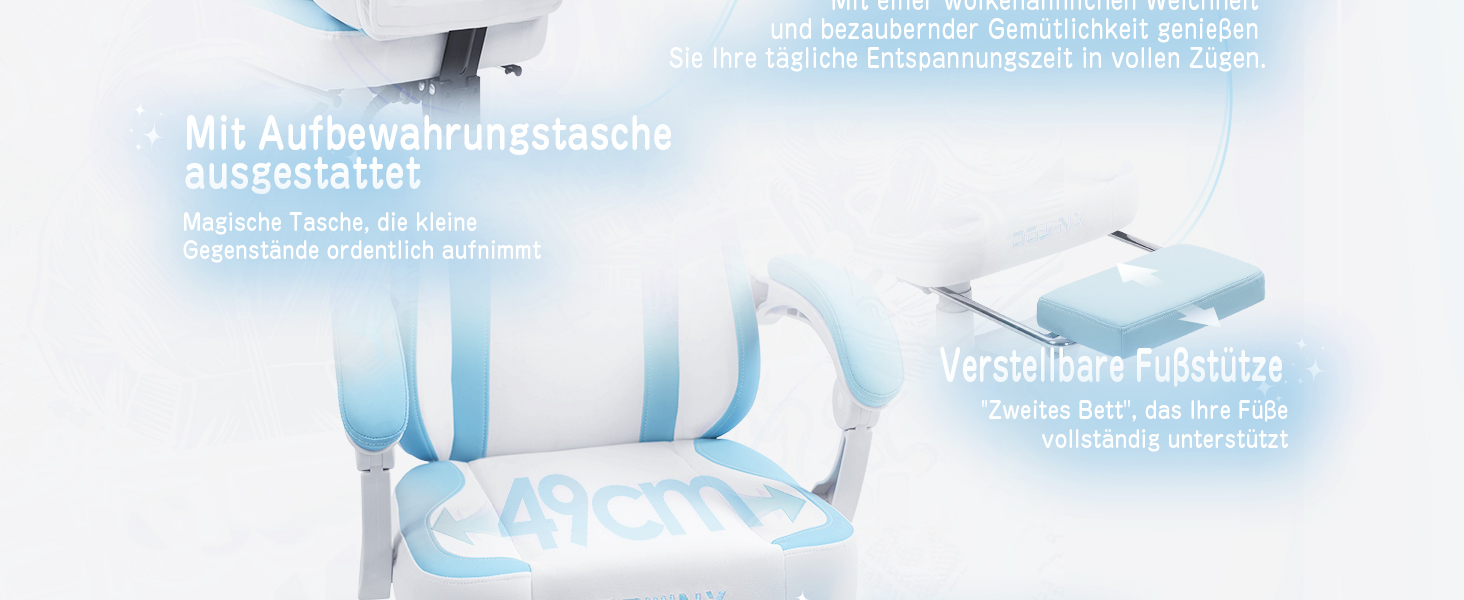 Ігровий крісло Dowinx з підніжкою, комфортний ігровий сідло для ПК, рожево-білий, для дорослих