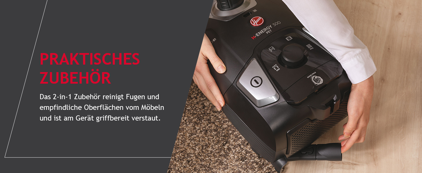 Пилголом Hoover HE520 з мішком 3,5 л, тихий (69 дBA), автоматична система видалення мішка, фільтр EPA, насадка для тварин