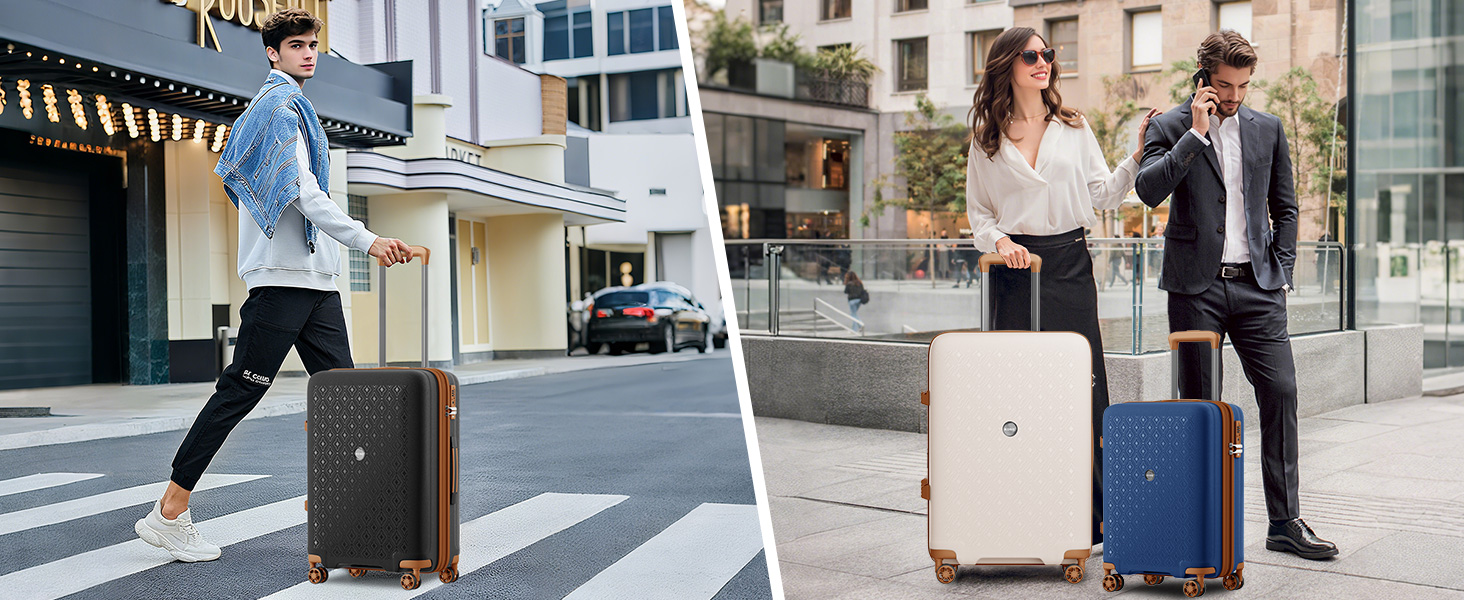 Валіза ручної поклажі KONO з тримачем для напоїв, рожево-коричнева, поліпропілен, розширювана, з TSA замком