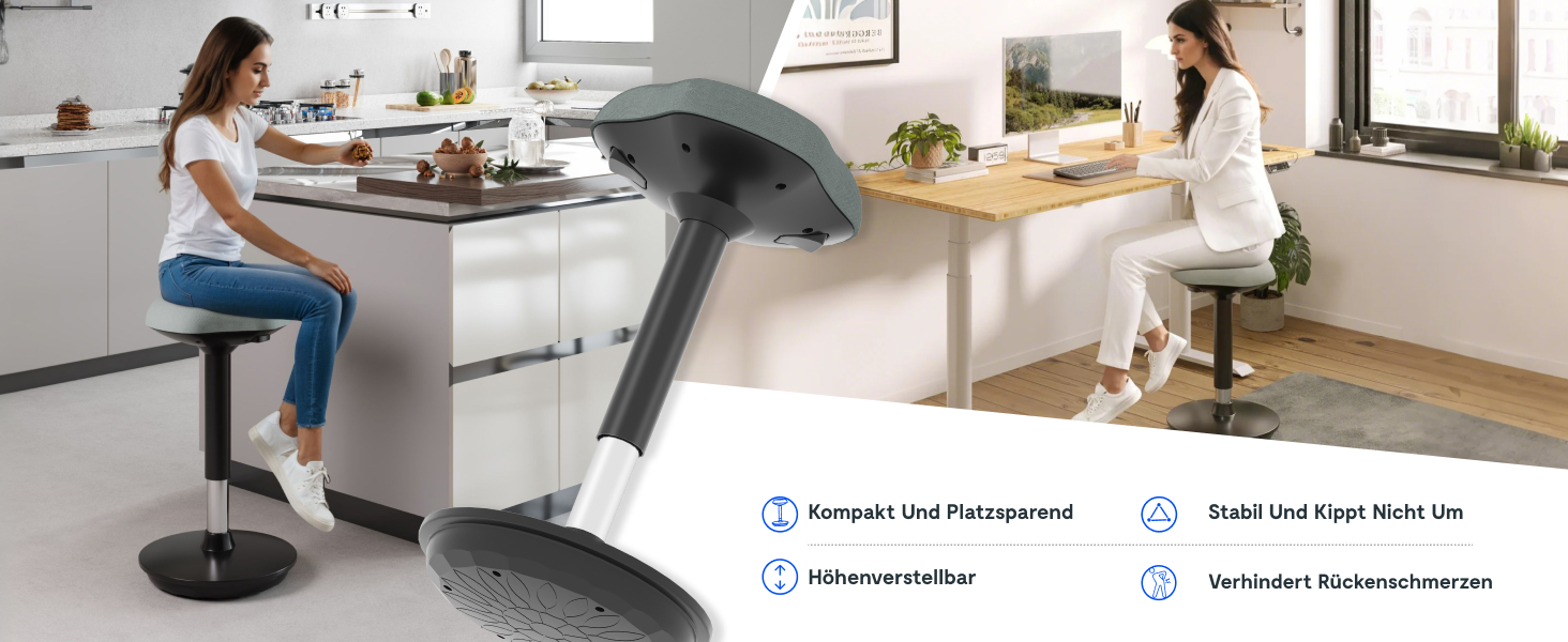 FLEXISPOT Ергономічний вузький стілець для роботи та стоячи - регульований, обертовий, чорний