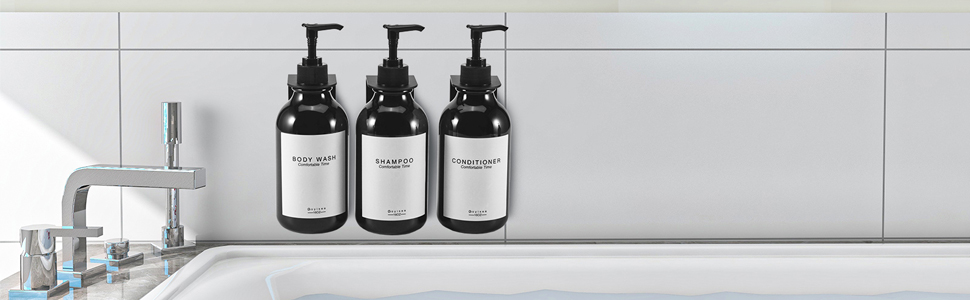 Дозатор для шампуню та кондиціонера на душову стіну, диспенсер для мила 3-камерний без свердління, багаторазовий для шампуню, лосьйону, олії, гелю для душу, рідкого мила та мила для посуду (3 пляшки, чорний)