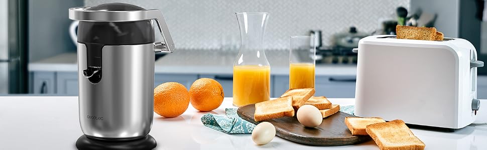 Електрична цитрусова вижималка Cecotec EssentialVita Hyden 600, 600 Вт, сталеве сито, 2 знімні конуси, система захисту від крапель