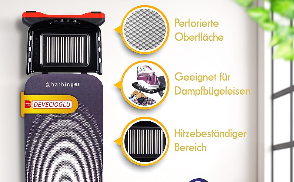 Прасувальна дошка DEVEÇİOĞLU 50-80 см з чохлом 36x114 см для парогенераторів, складна | Прасувальна дошка як стіл (Mm126)
