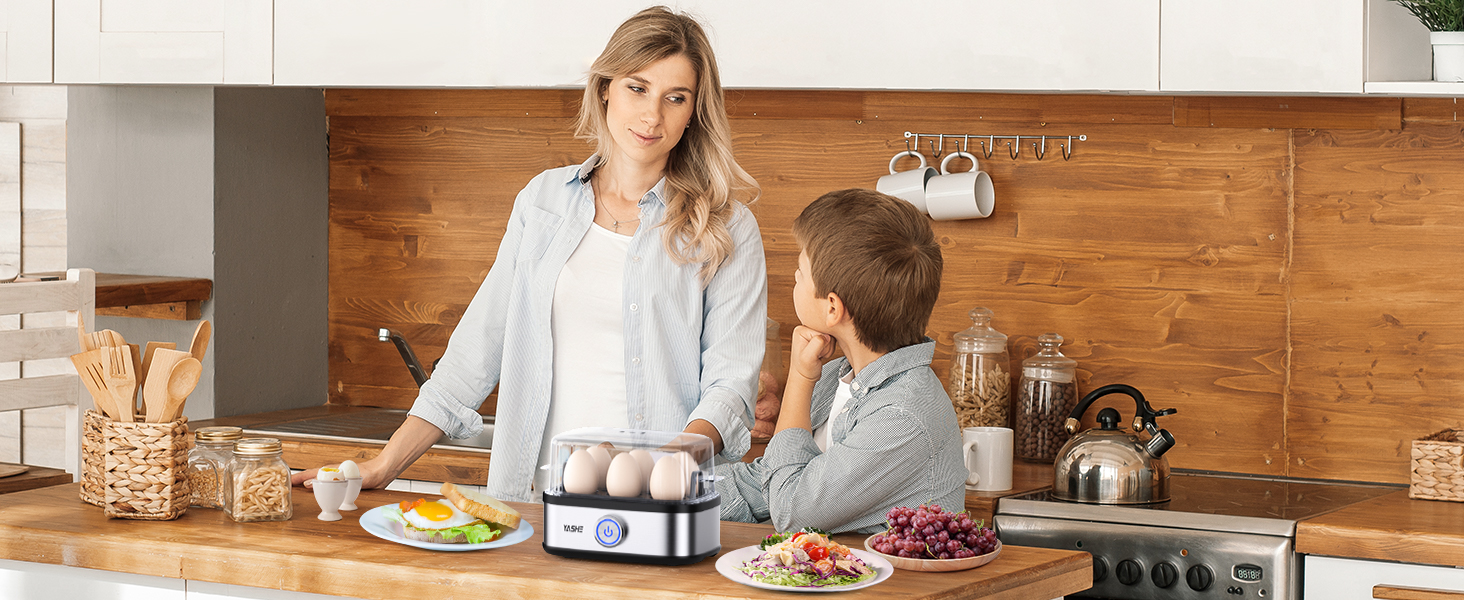 Електричний яйцеварка YASHE з нержавіючої сталі, 400W, 6 яєць, багатофункціональний, з індикатором, звуковий сигнал