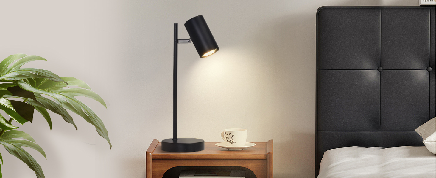 Настільна лампа для вітальні та спальні з регулюванням 350° - металева настільна лампа з вимикачем, для офісу, робочого кабінету (Чорна)