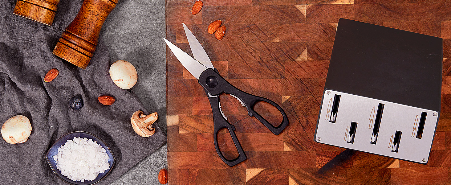 Набір ножів FOHERE 7 предметів з автозаточкою, професійний кухонний набір, з дерев'яним блоком, нержавіюча сталь, ергономічні ручки, ідеальний подарунок