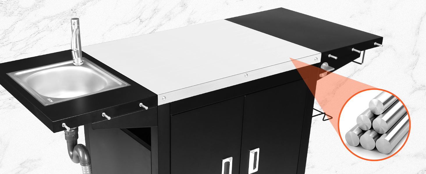 Гриль-вогн на колесах GFTIME: мобільний стіл для піци з нержавіючої сталі, кухонний острів з шафкою та полицями, 154 x 63 x 89 см