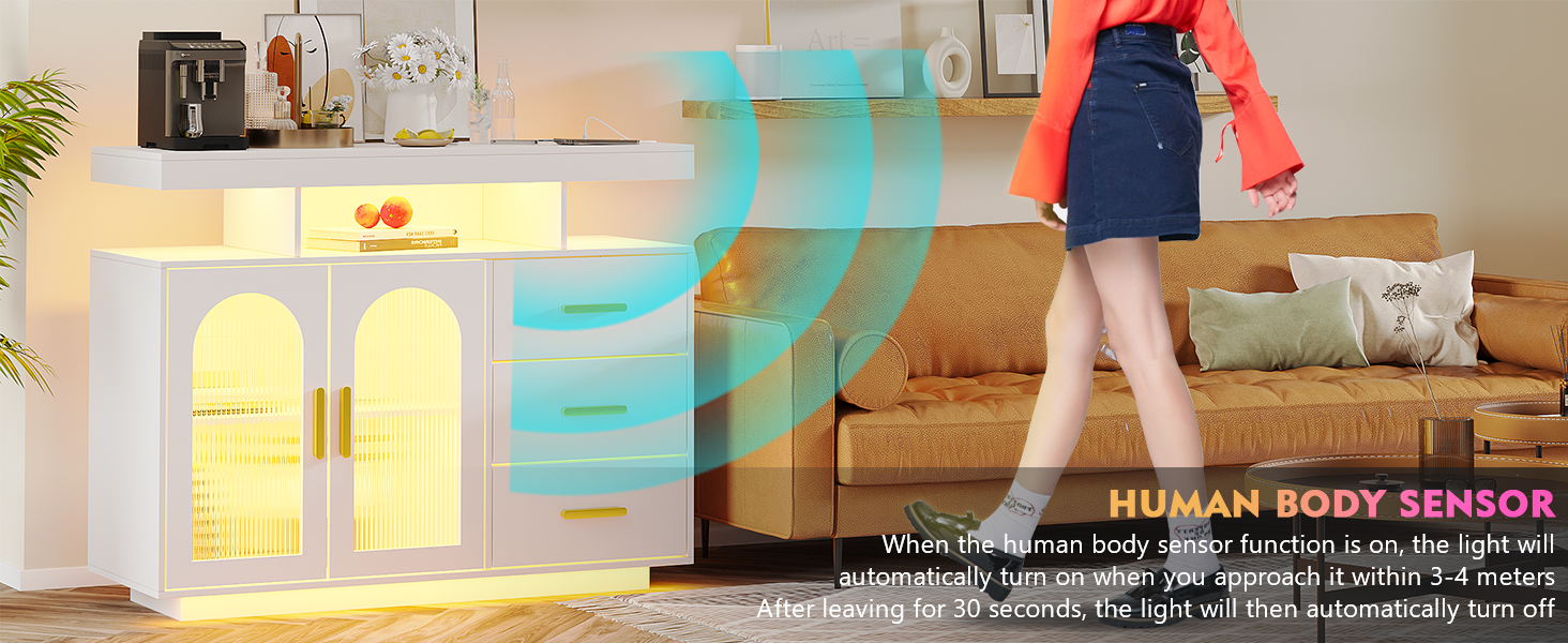 LED комод-тумба Gurexl з бездроговою зарядкою, RGB-підсвічуванням, сенсорами та регульованими полицями (80x40x100 см), білий