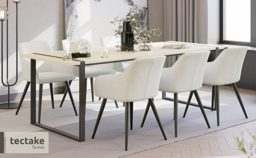 Тектейк® сучасний стілець для їдальні з підлокітниками, сидіння з велюру, крісло для вітальні, оббитий офісний стілець з чорними металевими ніжками, стілець для туалетного столика - коричневий/чорний (набір 6 шт., кремовий чорний)