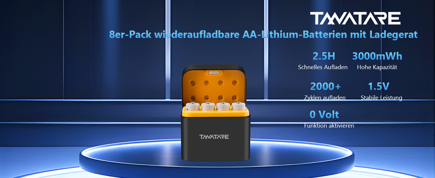 Набір акумуляторів Tanatare AA 1.5V 3000mWh Li-ion (8 шт) з зарядним пристроєм-кейсом, чорний