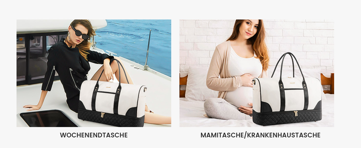 Сумка-мішок LOVEVOOK для жінок: дорожня, спортивна, з відділенням для взуття та мокрих речей, 2 шт. у наборі, 35л, бежевий & хакі