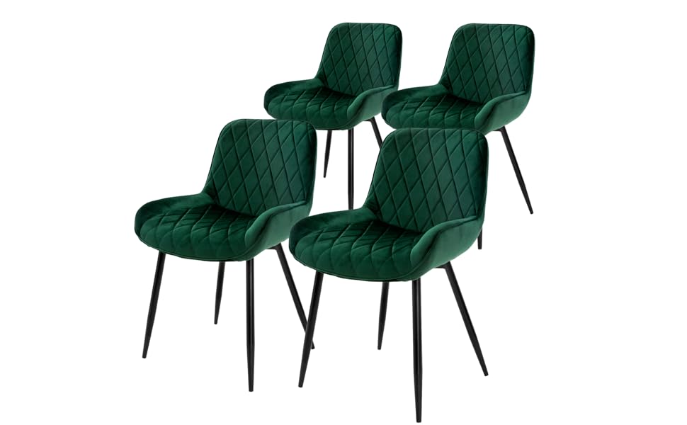Набір з 4-х обідніх стільців ML-Design, темно-зелений, з м'яким сидінням з велюру, металеві ніжки, для кухні та вітальні