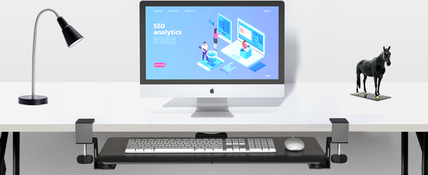 Підставка для клавіатури BONTEC під стіл, висувна з К-подібною фіксацією, великого формату, стійка, висувна, 650(760мм) x 300 мм, вінтажно-коричнева, ДСП