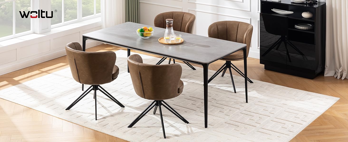 Крісла для їдальні WOLTU (2 шт), обертаються на 360°, з підлокітниками, для кухні та вітальні, стильні, витримують до 150 кг (штучна шкіра, темно-коричневі)