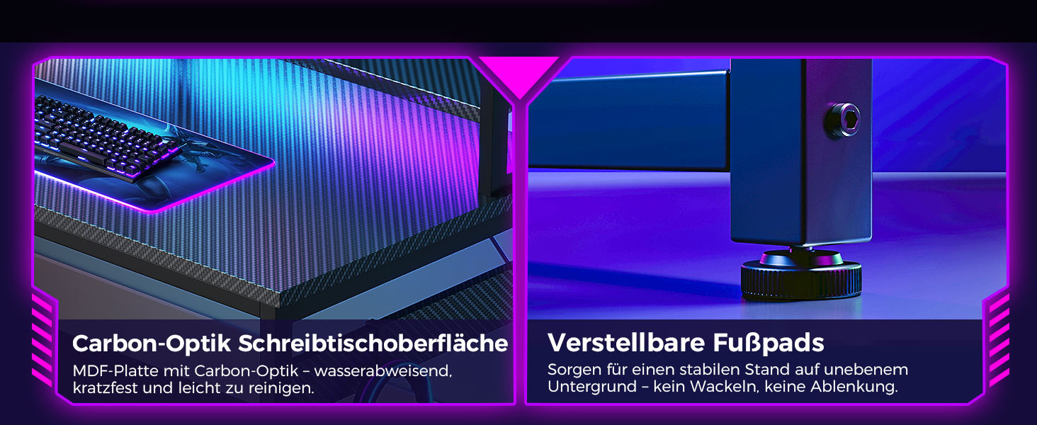 Ігровий стіл Coleshome з полицею та шухлядами, 137x48 см. Стіл для геймінгу з LED-підсвічуванням та розеткою, комп'ютерний стіл з місцями для зберігання та підставкою для монітора.