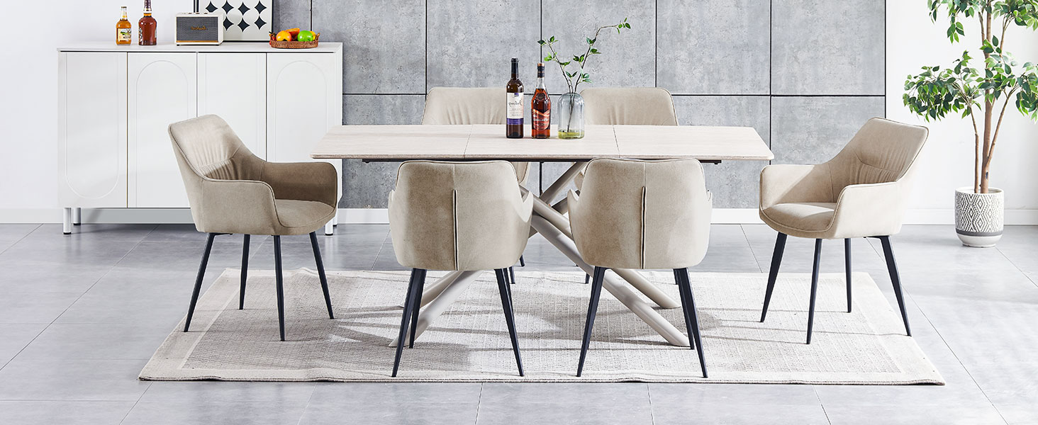 Набір обідніх крісел 6 шт. поворотні, з підлокітниками, 360°, сучасний м'який стілець з велюру, для вітальні, кухні, робочого кабінету, спальні (4, Бежевий)