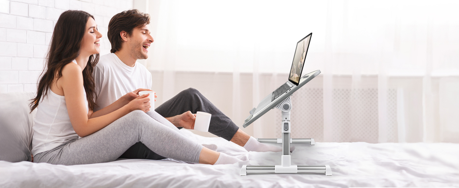 Столик для ноутбука в ліжко, регульований, з ящиком, 60x34 см, бежевий