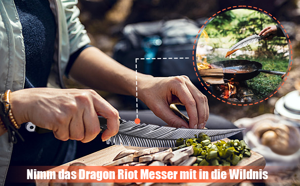 Японський кухонний ніж DRAGON RIOT: професійний, для гриля, з піхвою, для кухні, кемпінгу, приготування м'яса. Колір: коричневий