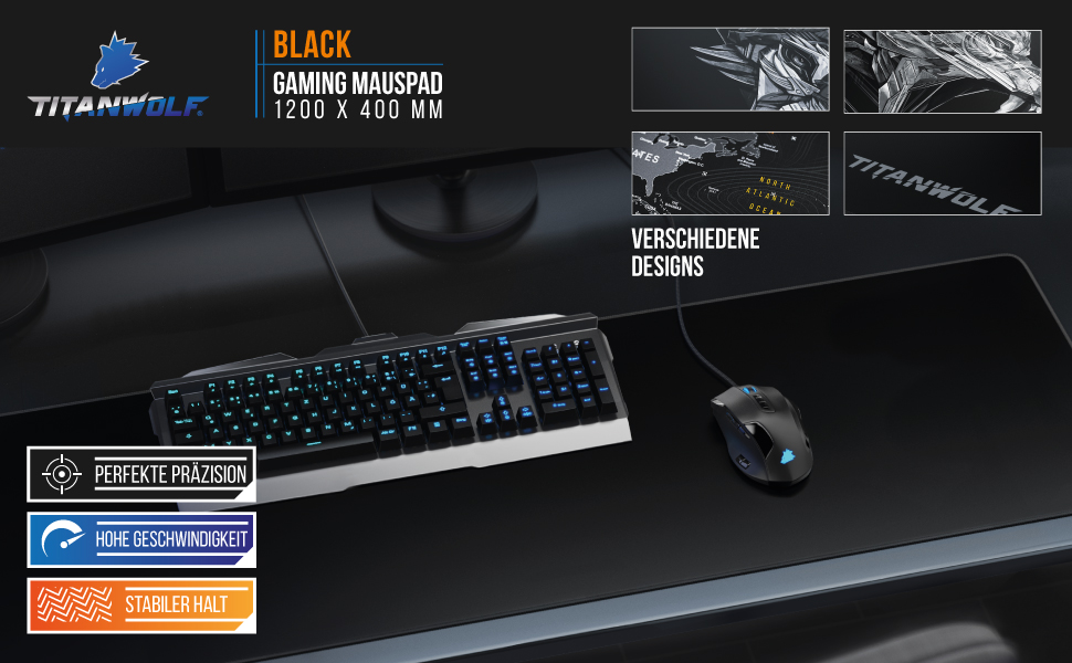 Килимок для миші Titanwolf XXXL 1500x800 мм - великий формат, гнучкий, з гумовою основою, для геймінгу, чорний