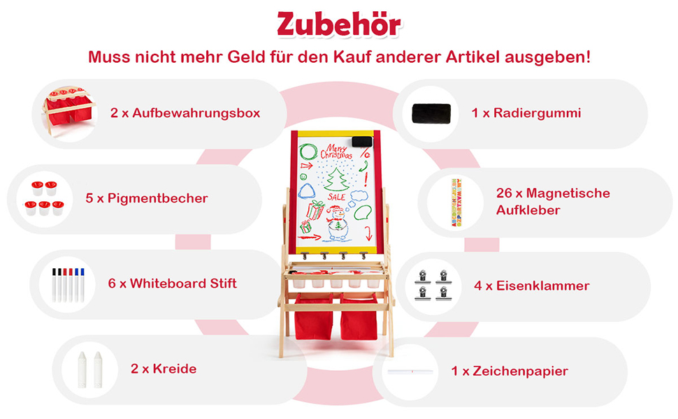 Дитячий мольберт COSTWAY 3-в-1 дошка, дошка для крейди та рулон паперу, включаючи аксесуари та коробки