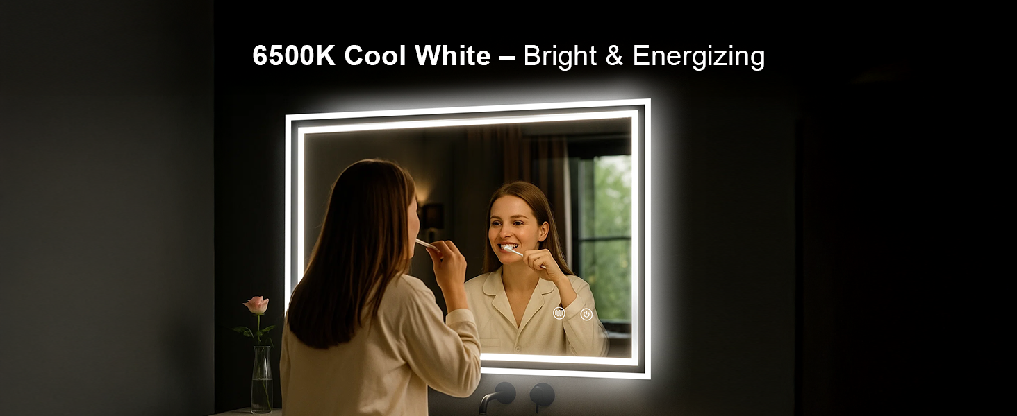 Дзеркало для ванної кімнати Youyijia з підсвічуванням, 70x50 см, антизапітніюче, сенсорне керування, 3 кольори світла, регулювання яскравості, 3500K-6500K