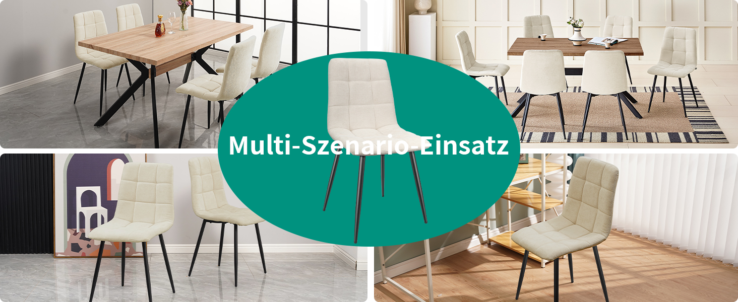 Набір з 4-х оббитих стільців для їдальні з металевими ніжками, льонова тканина, шаховий візерунок, для вітальні, спальні, кухні, лоджії, рецепції, бежевий колір