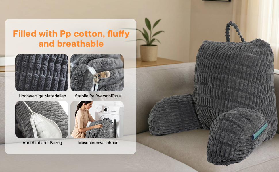 Подушка для читання в ліжко та на диван з підголовником, подушка-крісло для дорослих, м'яке крісло для відпочинку, перегляду телевізора та читання