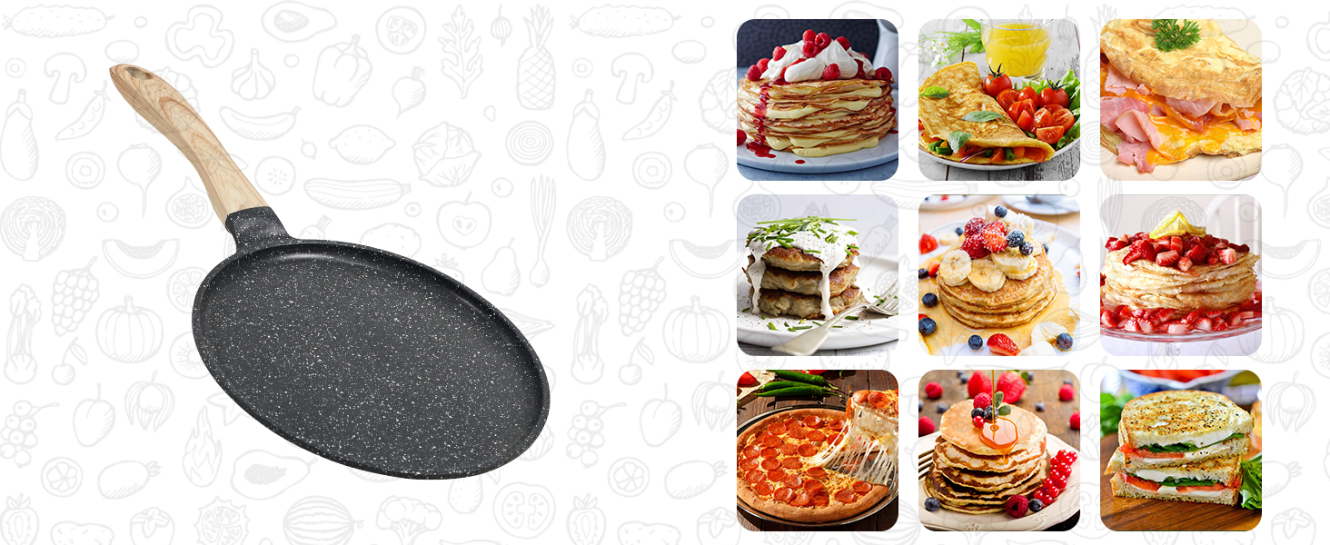 Сковорода для крепів та млинців JEETEE 24 см з антипригарним покриттям, ручка з бакеліту, сумісна з усіма плитами, без PFOA, сіра